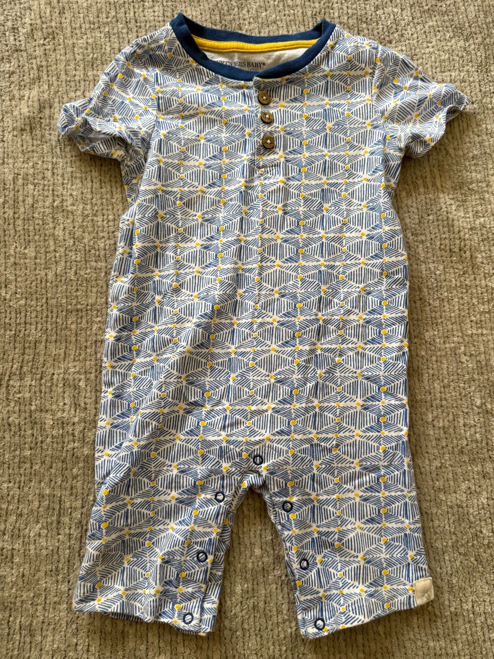 Burt’s Bees Baby Organic Cotton Geometric Print Romper 18M Blue‎ Yellow